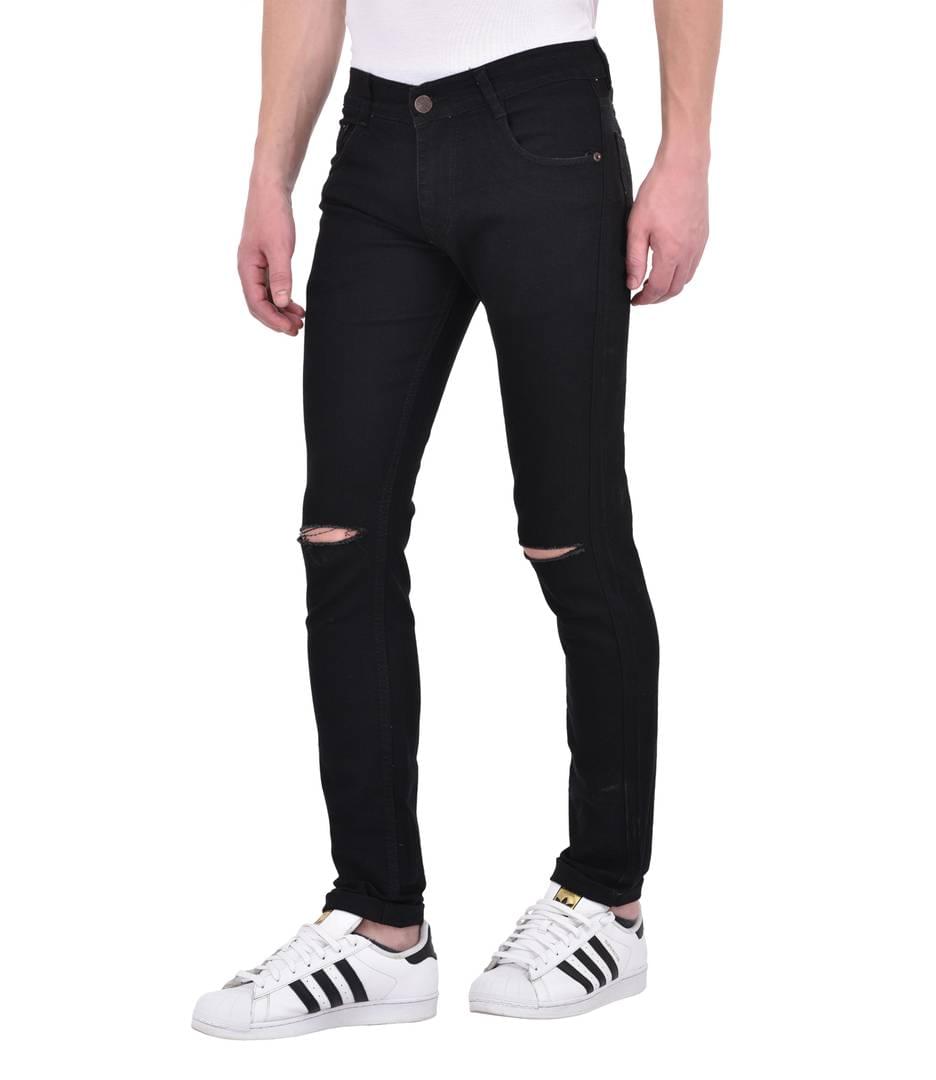 Black Stretchable Denim Solid Regular Fit Jeans