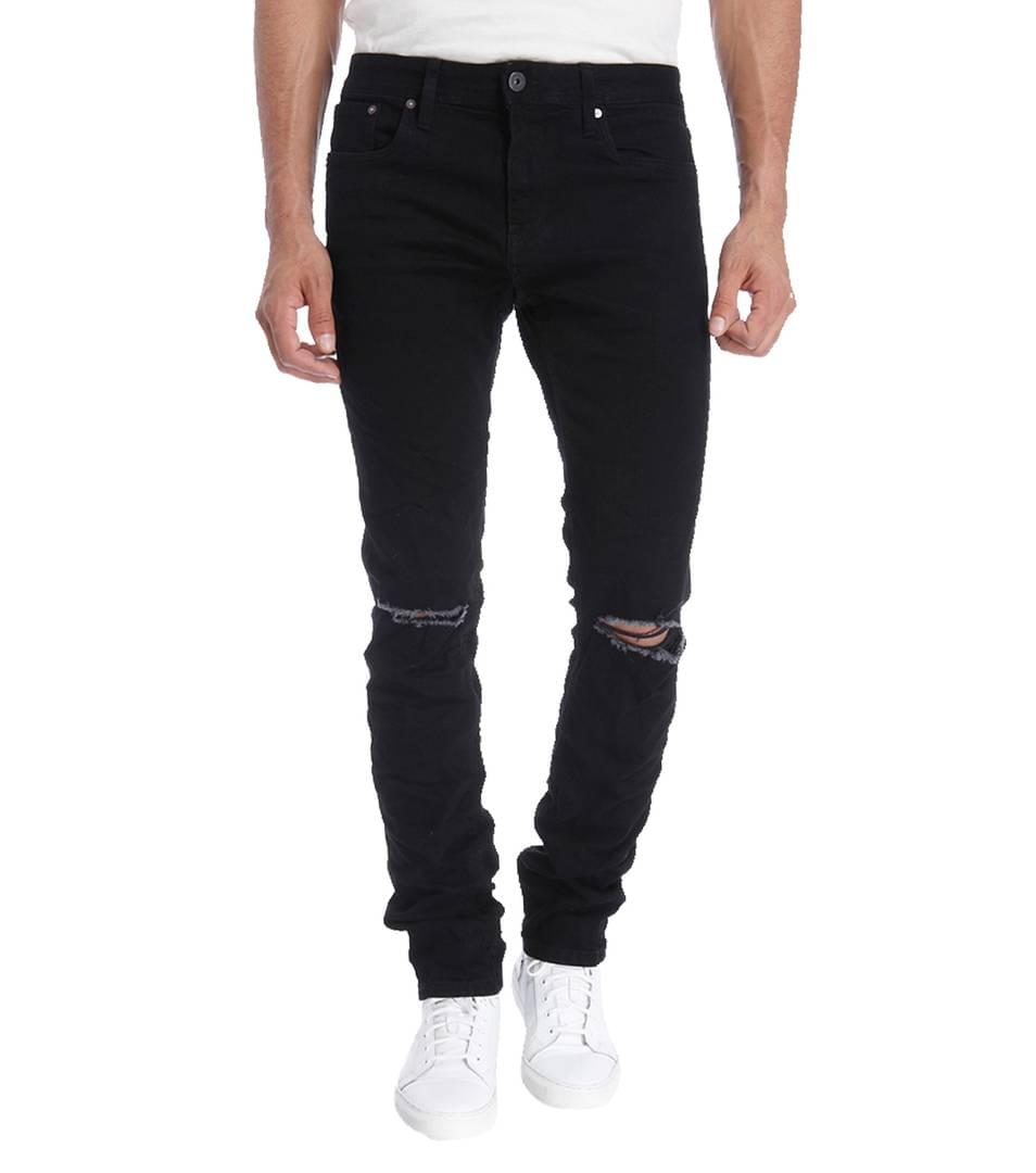 Black Knee Cut Denim Solid Regular Fit Jeans
