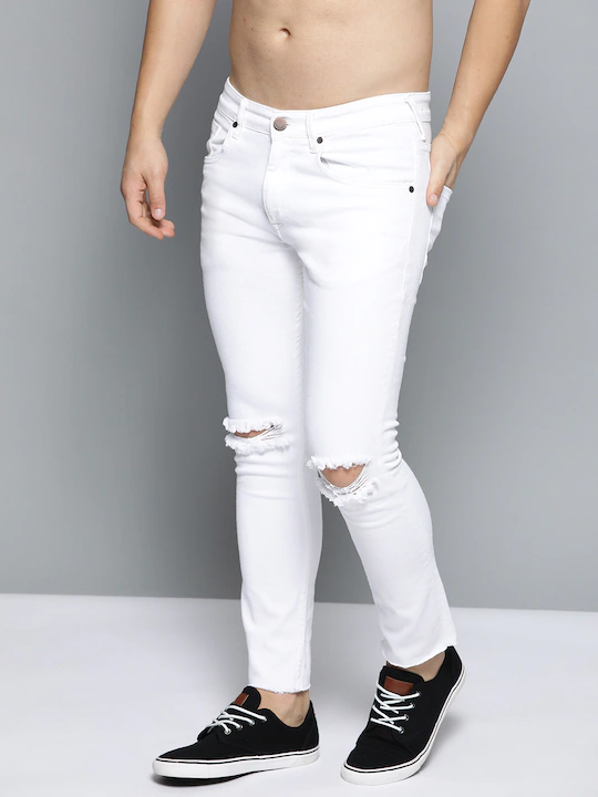 Denim Slim Fit Jeans with Knee-Slits