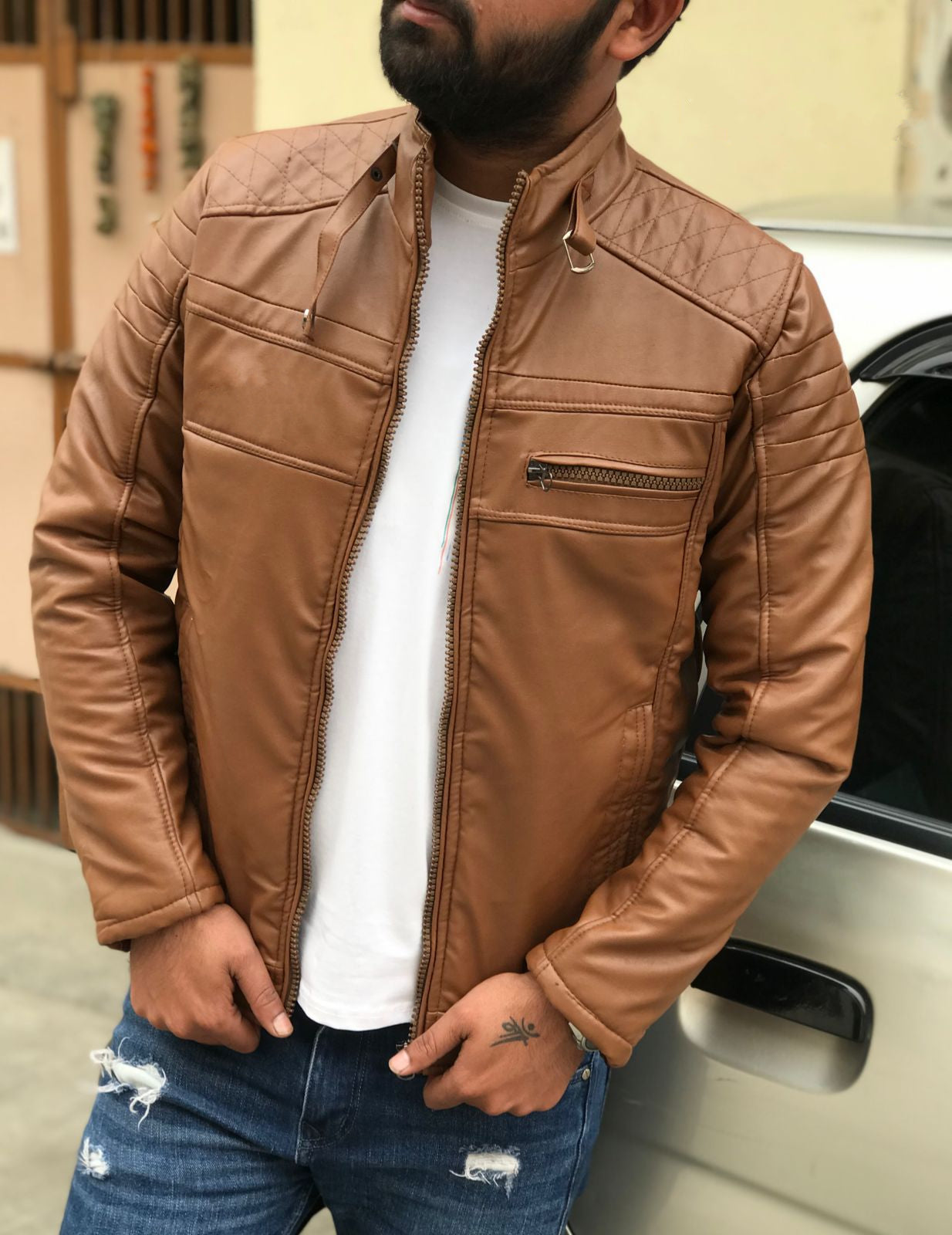 Men’s Winter Leather Jacket With Warm Furr Inside - Camel