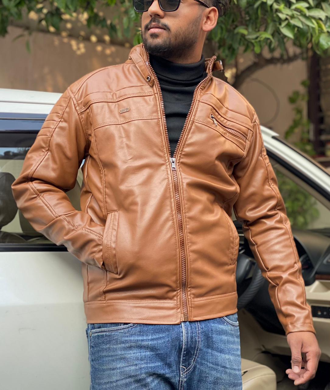 Men’s Leather Jacket with Inside Furr - Tan