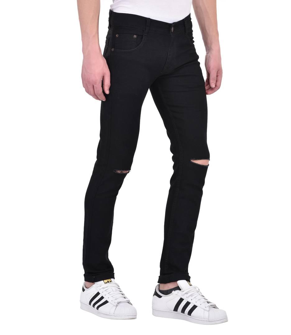 Black Stretchable Denim Solid Regular Fit Jeans