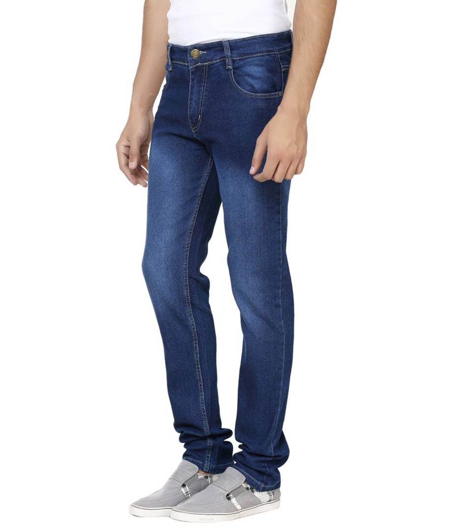 Blue Solid Denim Regular Fit Mid-Rise Jeans