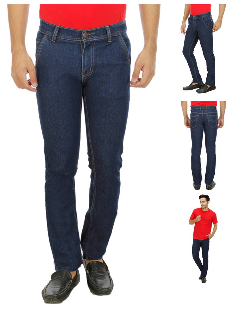 Men's Blue Denim Regular Fit Mid-Rise Jeans