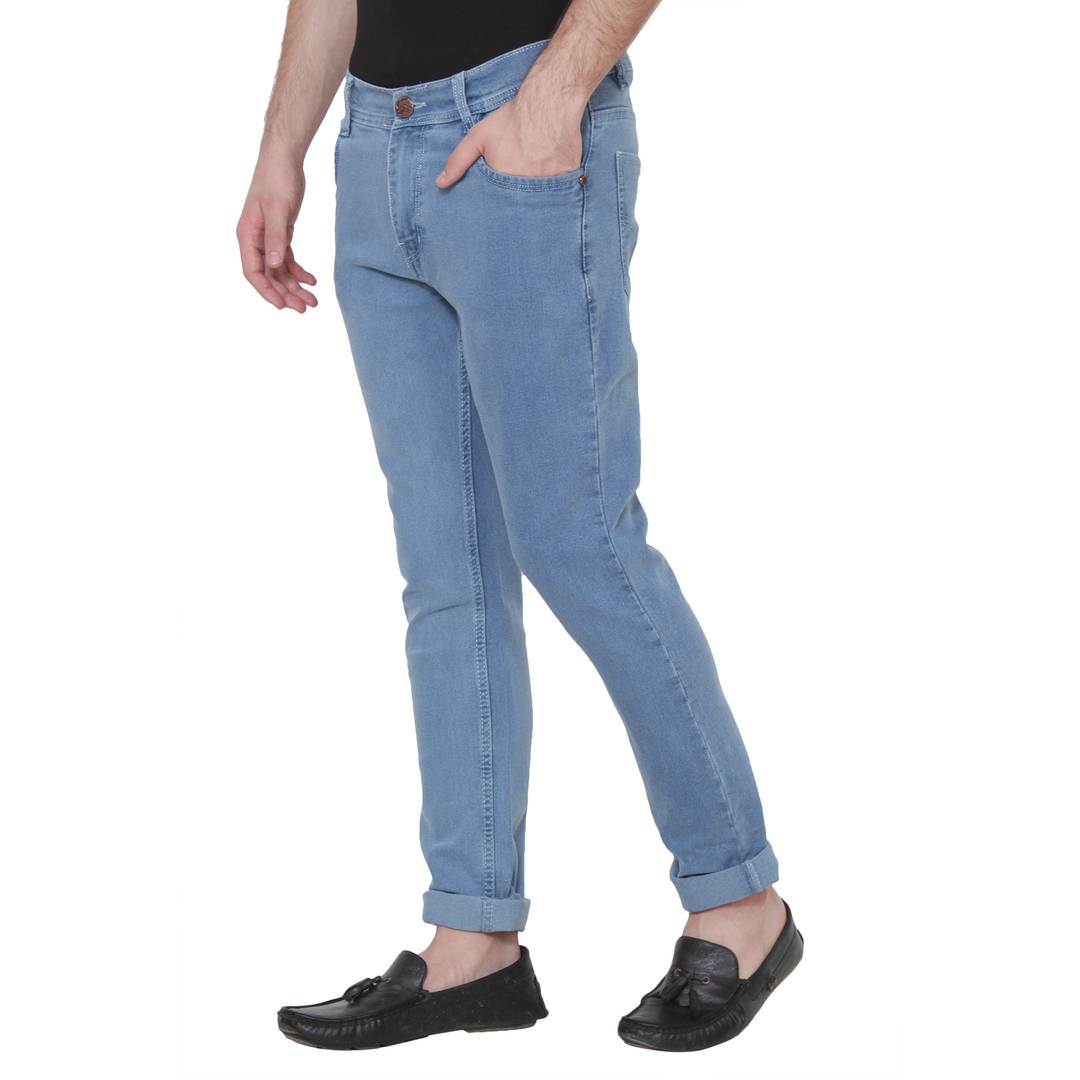 Men's Blue Cotton Blend Solid Regular Fit Mid-Rise Jeans