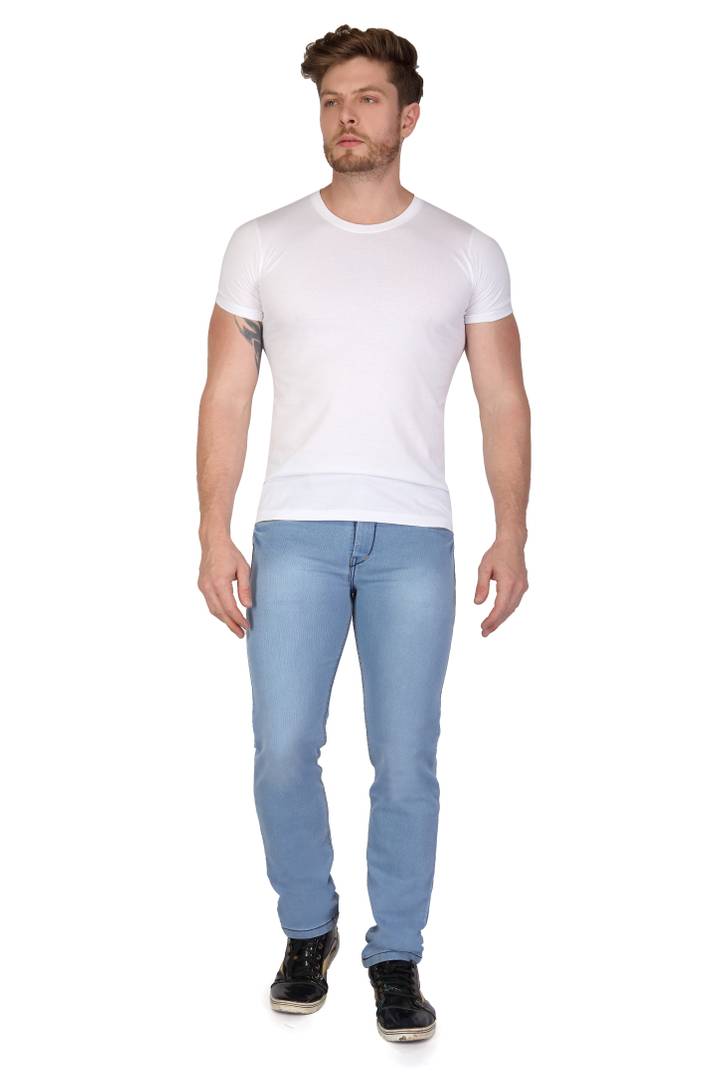 Men's Blue Denim Faded Slim Fit Low-Rise Jeans