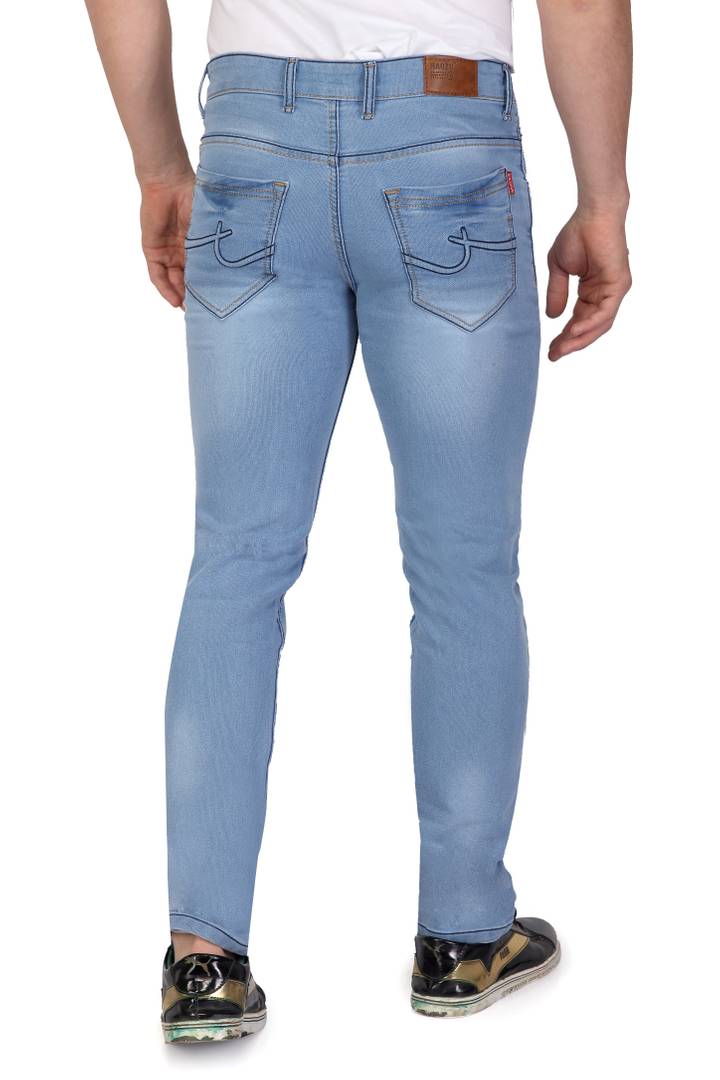 Men's Blue Denim Faded Slim Fit Low-Rise Jeans