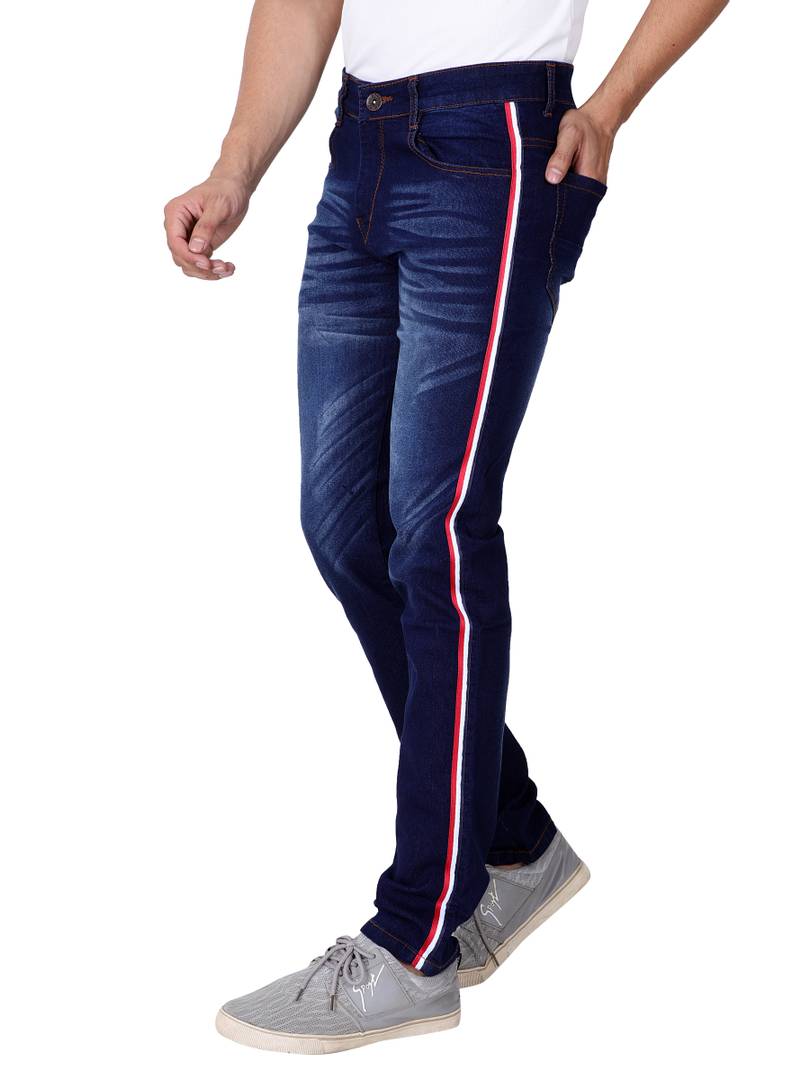 Men's Navy Blue Denim Solid Slim Fit Low-Rise Jeans