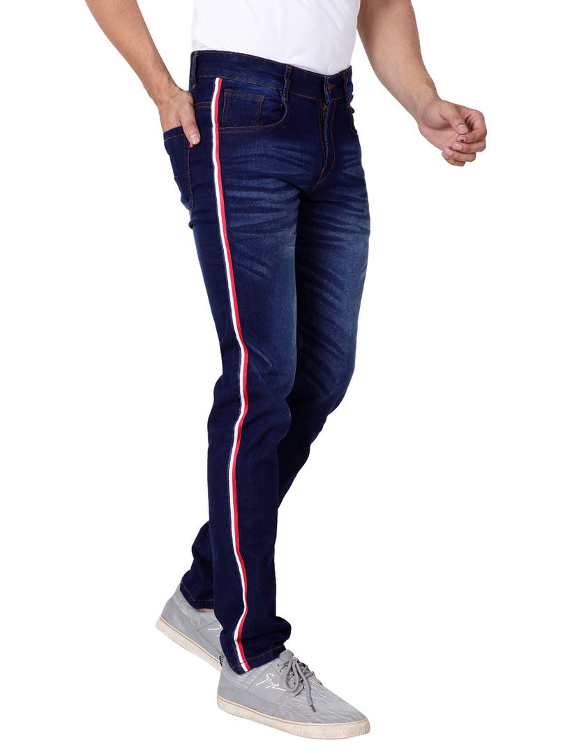 Men's Navy Blue Denim Solid Slim Fit Low-Rise Jeans