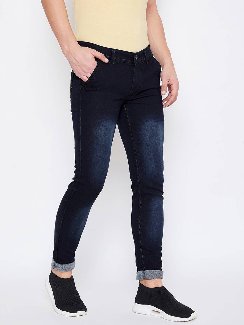 Men's Black Cotton Spandex Faded Slim Fit Jeans