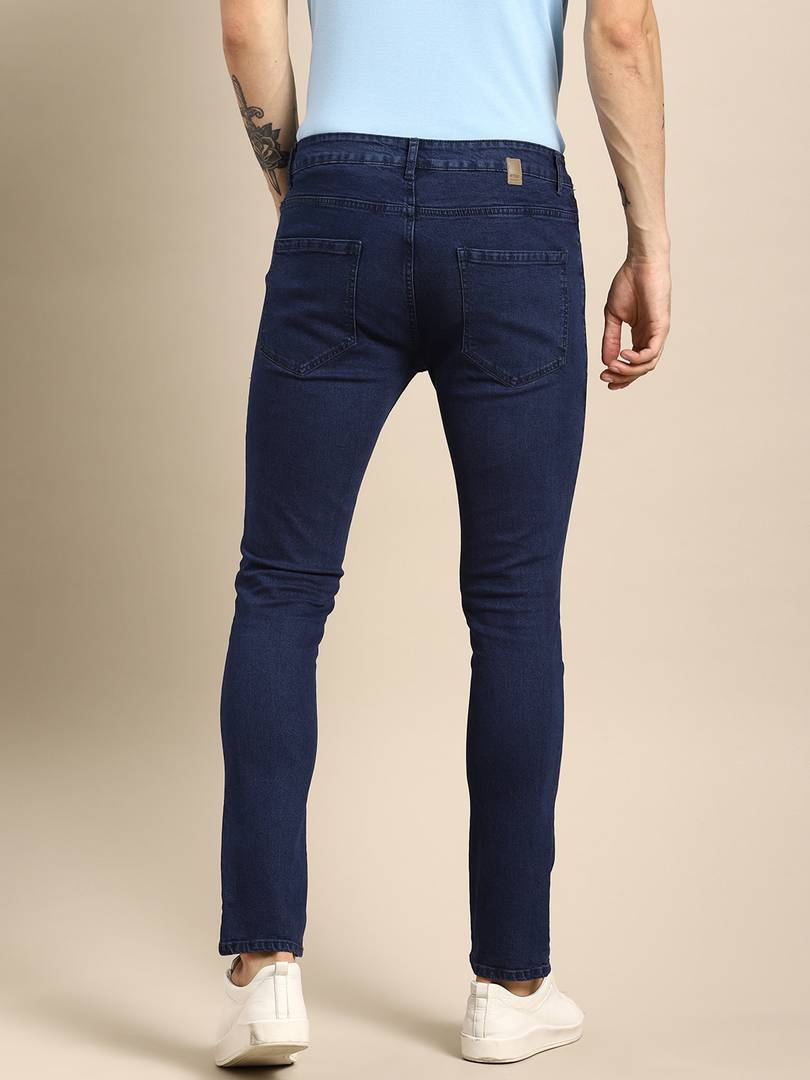 Men Dark Blue Solid Regular Fit Denim Mid-Rise Jeans