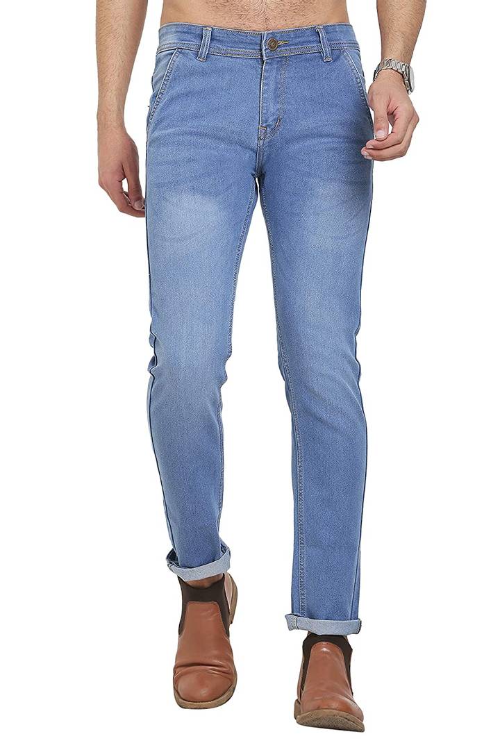 Stylish Cotton Blend Blue Regular Fit Denim Jeans For Men