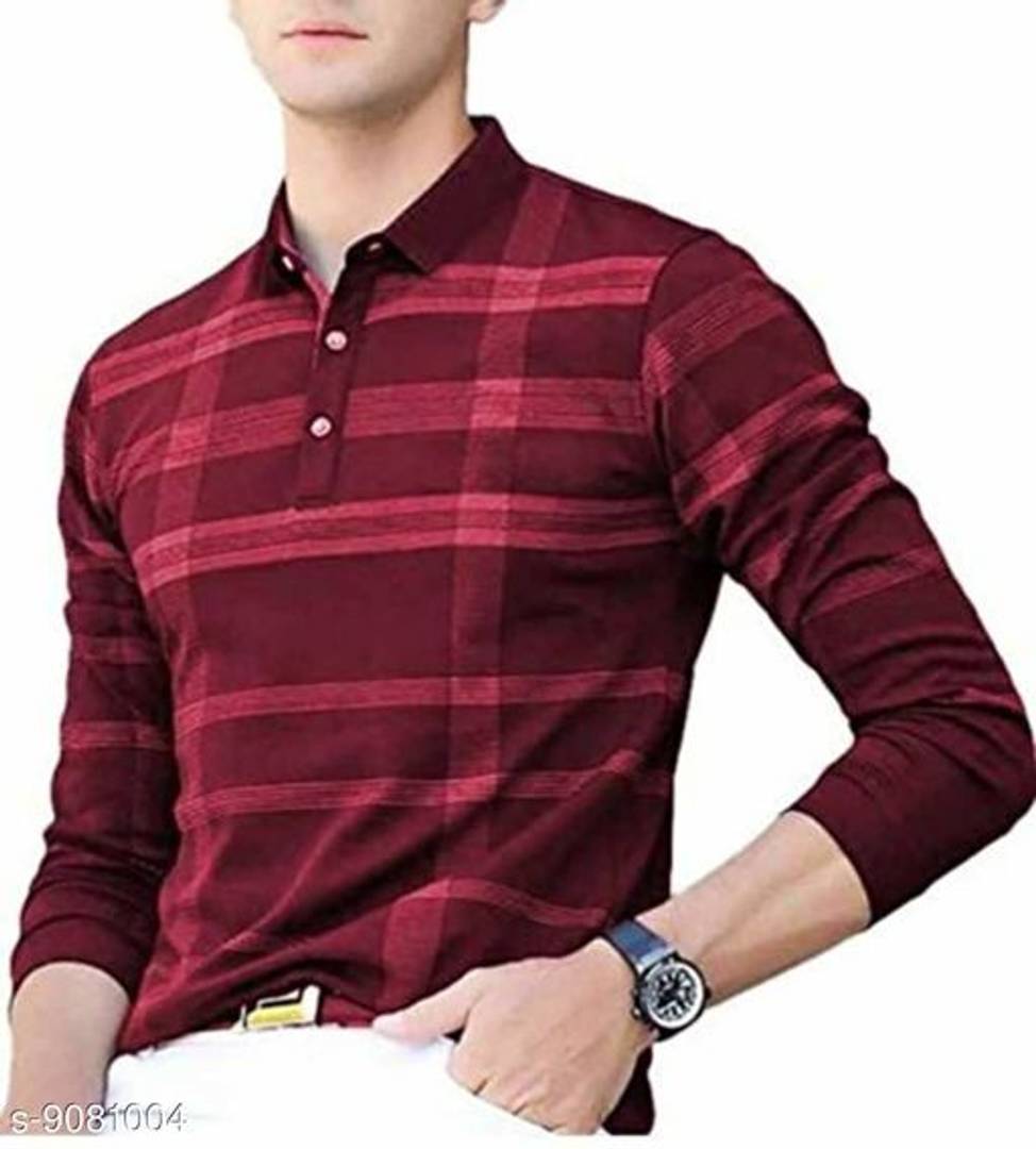 Red Cotton Polo Neck Full Sleeves T-shirt For Men