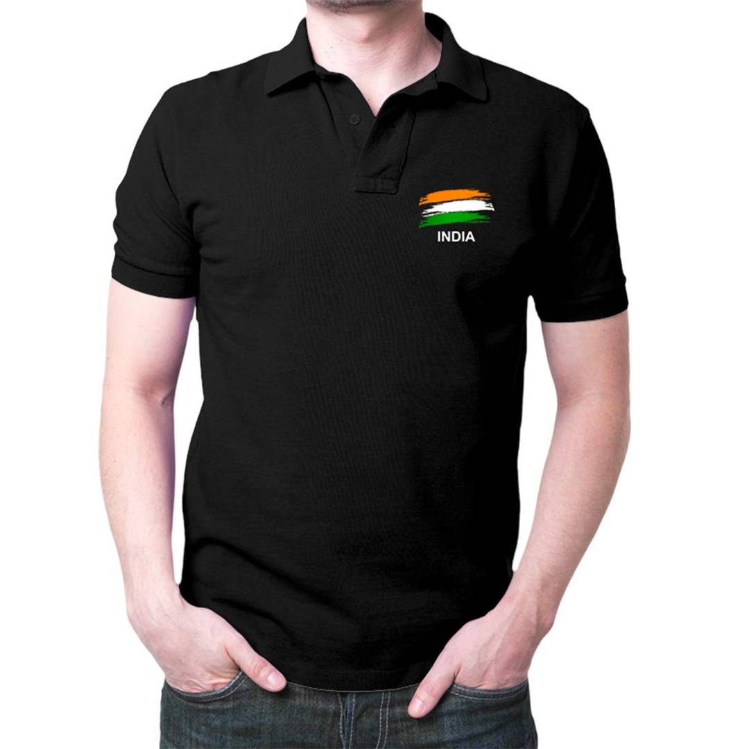 Stylish Premium Cotton India Flag Printed Half Sleeve Polo T-Shirts For Men