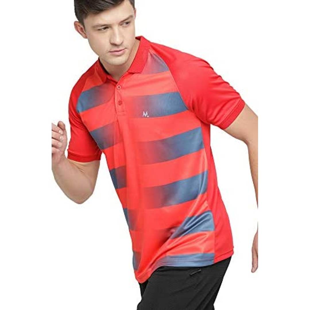 Maniac Men's All Over Printed Halfsleeve Polo Neck Red Polyster Tshirt
