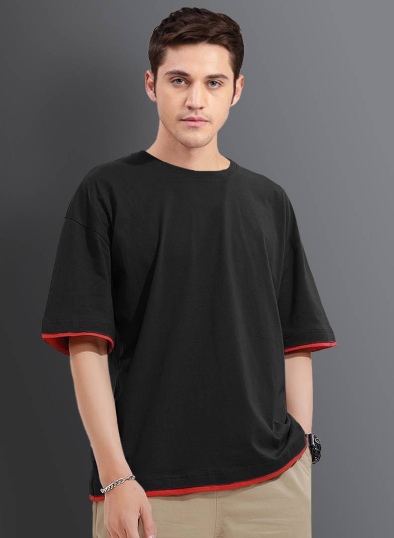 Reliable Black Cotton Blend Solid Round Neck Tees For Men