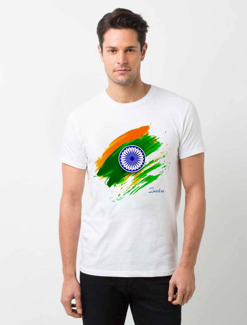 Stunning White Polyester Printed Independence Day India Tees For Men