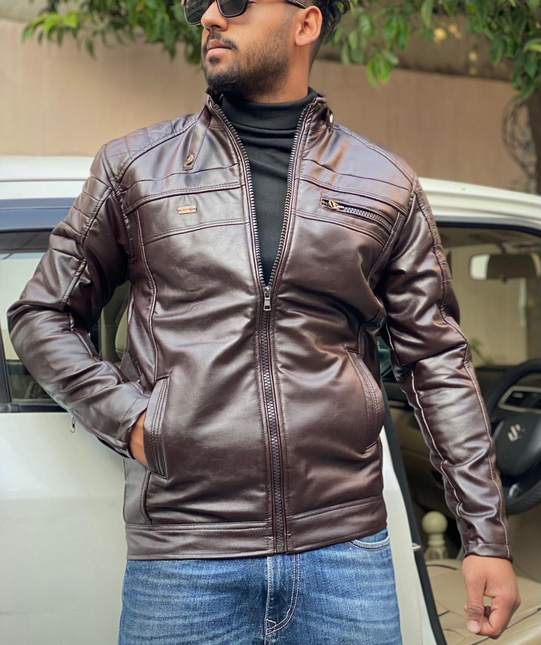 Men’s Leather Jacket with Inside Furr - Coffee