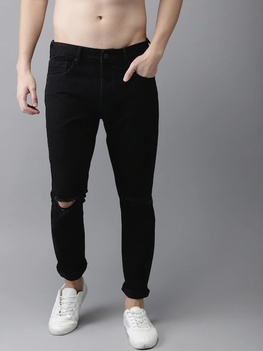 Denim Slim Fit Jeans with Knee-Slits